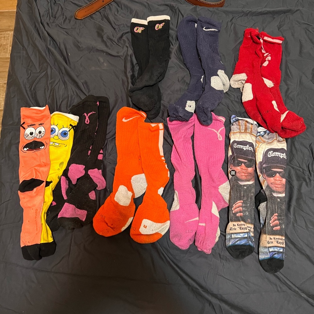 bundle of elite socks, spongebob and patrick, eazy e, odd future